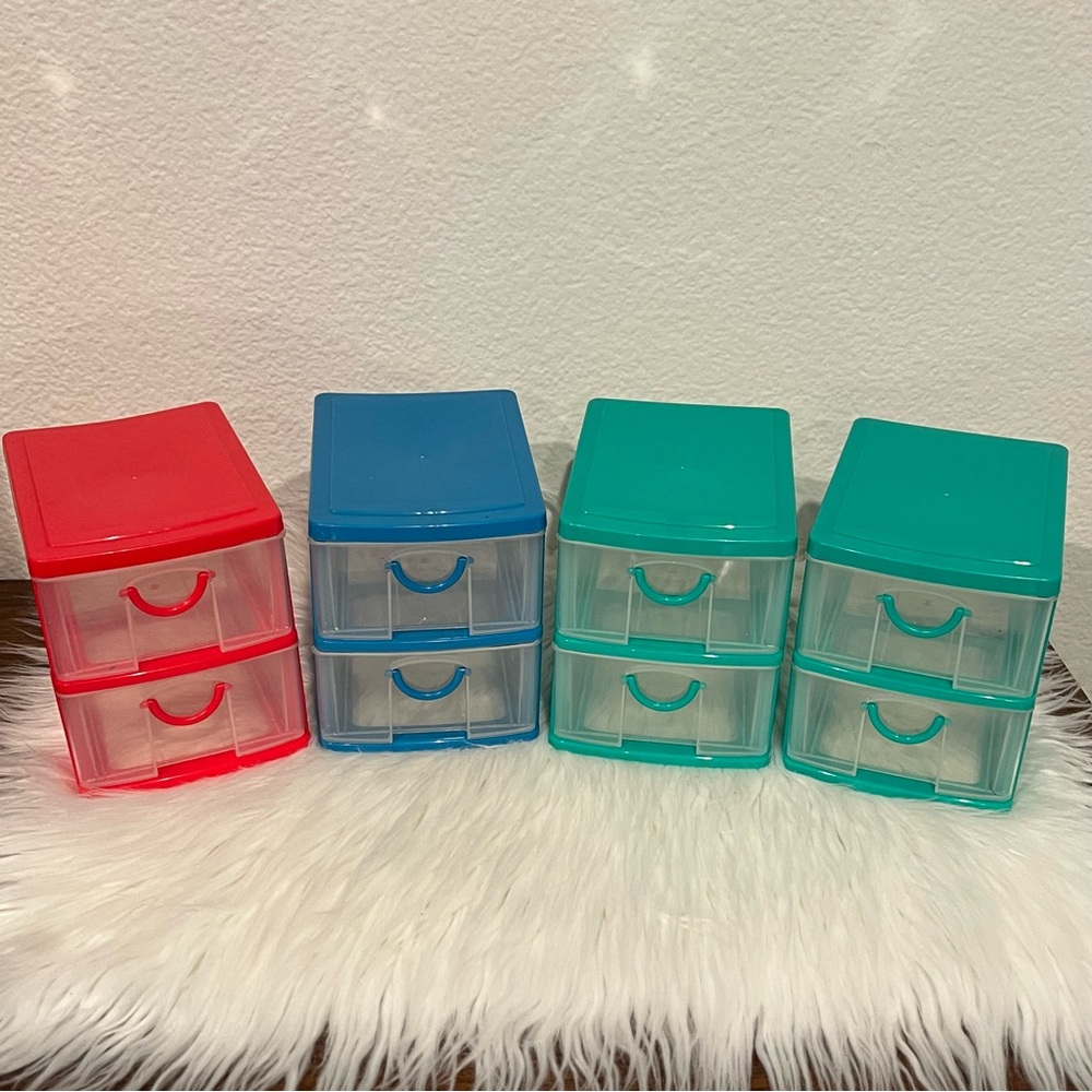Mini Stackable Clear 2-drawer Organizer Green Red Blue Frame